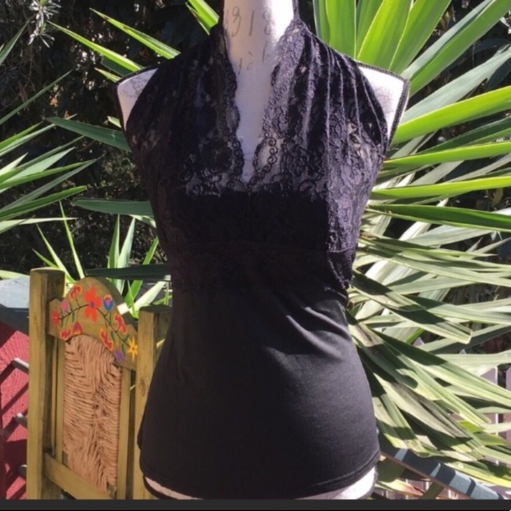 New! Sexy Black Lace Halter Top - Picture 2 of 6